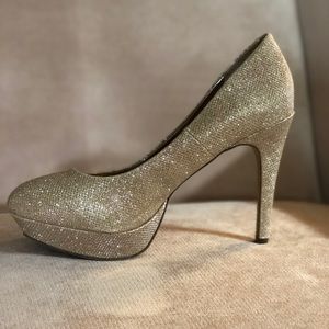 Gold gitter Madden Girl platform pumps